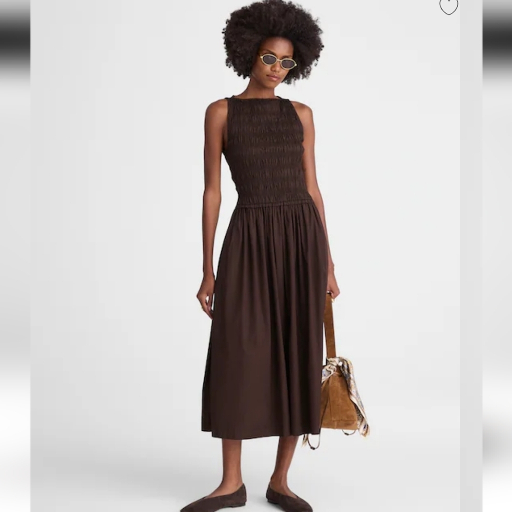 Madewell The Melody Smocked Midi Dress Size M NWT Brown Molasses